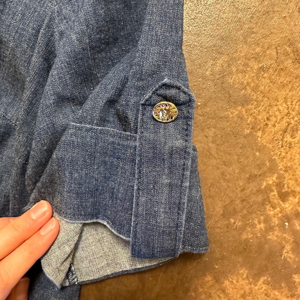 Anne Klein Denim Dress Gold Zipper Roll Tab Sleeve Casual Career Size 4 - Picture 3 of 5